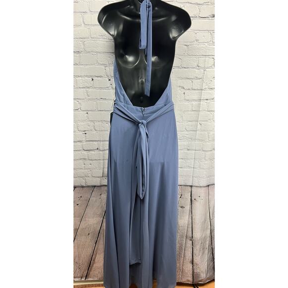 Lulus First Comes Love Denim Blue Backless Keyhole Cutout Maxi Dress Size M - Picture 5 of 11